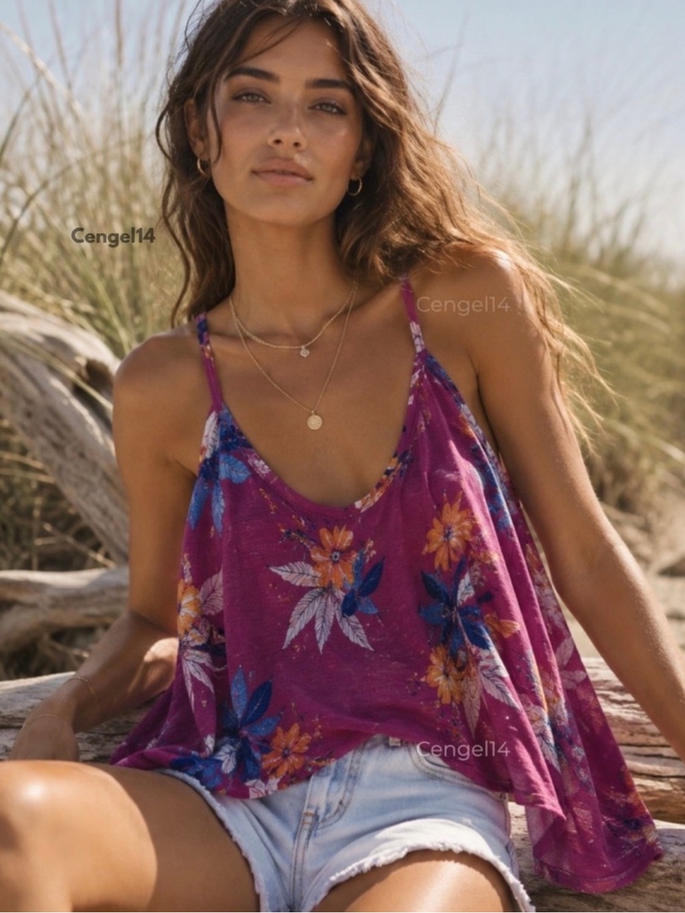 Free People Hey Girl Tank Spring Plum Floral Crisscross Back NWT XS